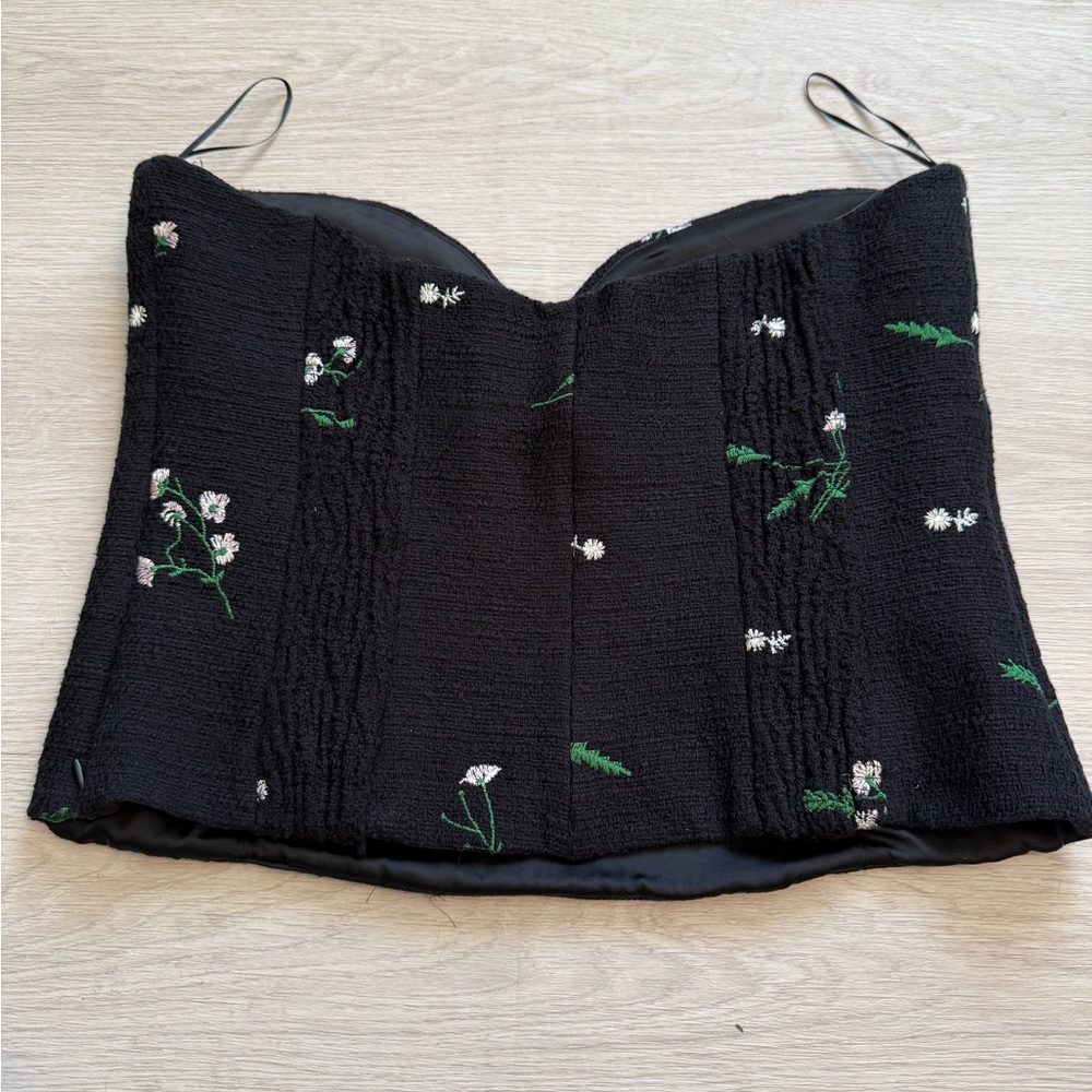 Zara Floral Embroidered Corset Top in Black - Picture 9 of 14